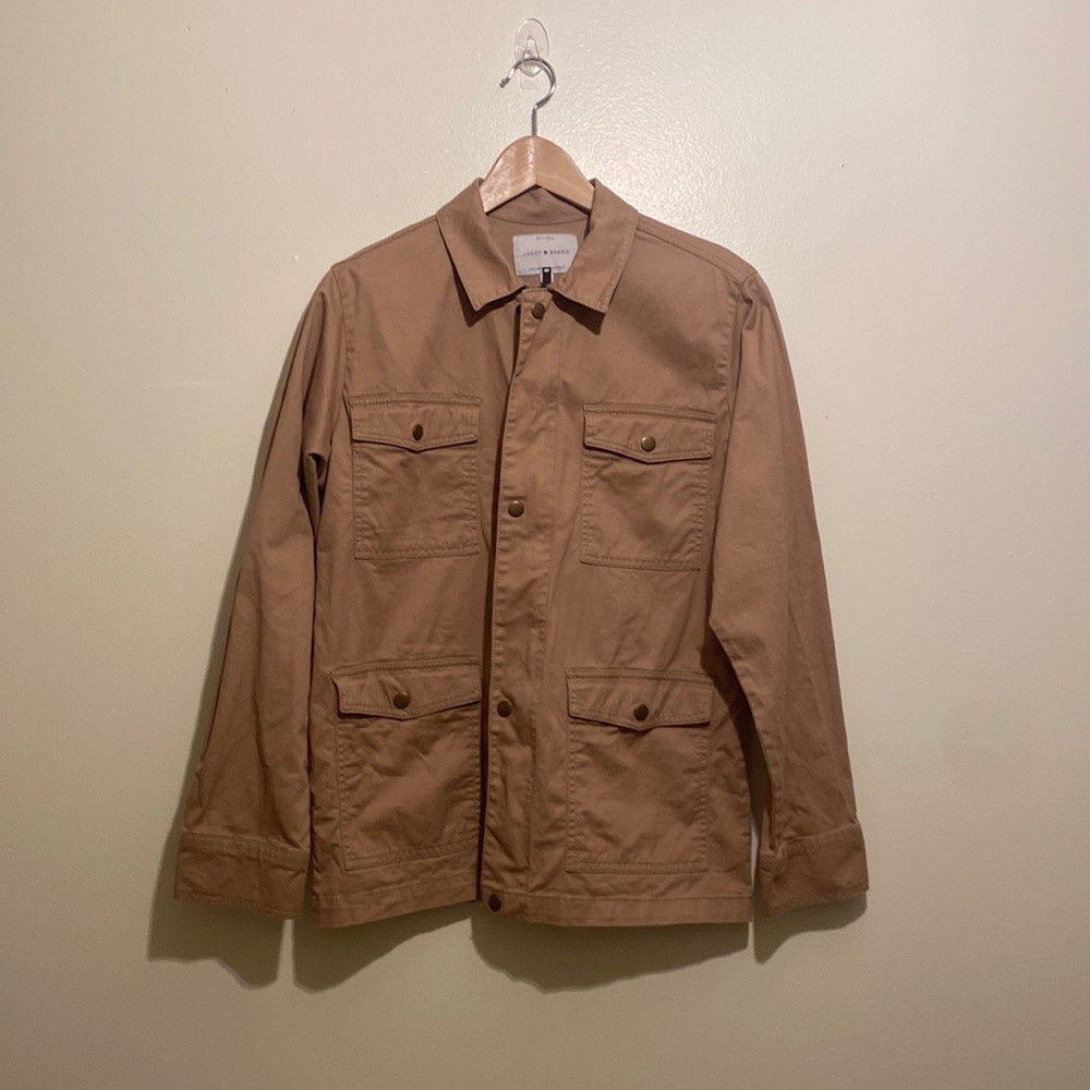 Lucky Brand cotton blend tan utility jacket with pockets. Size S